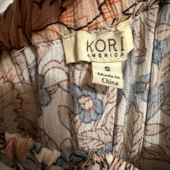 KORI America Peach Pink Off White Blue Floral Print Strapless Maxi Dress - Picture 4 of 4